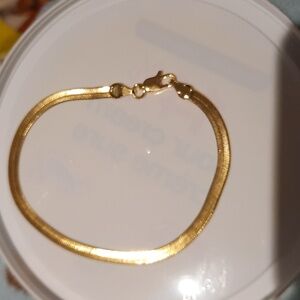 NEW GENUINE SOLID 14K YELLOW GOLD OVER STAINLESS STEEL HERRINGBONE BRACELET 8"